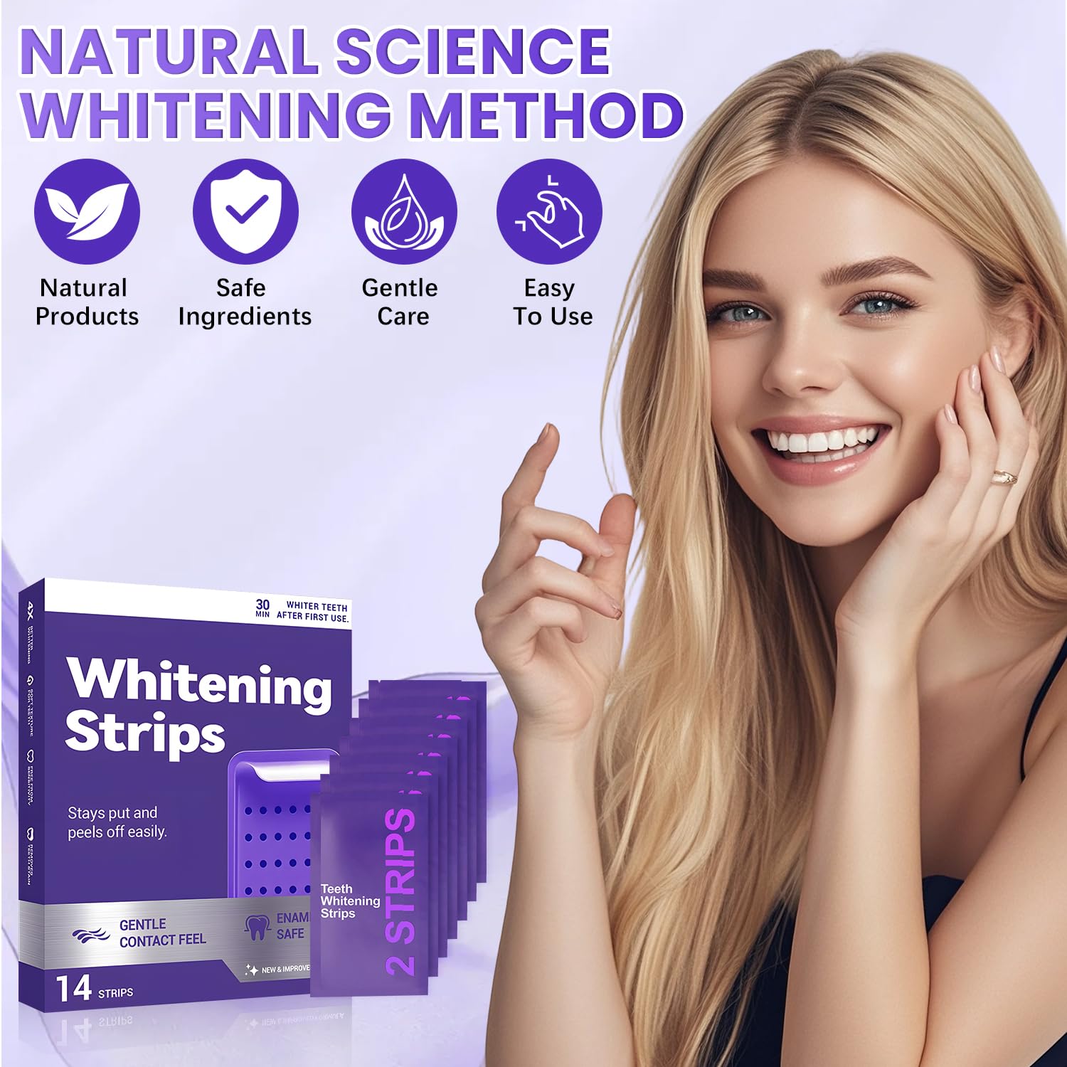 Purple Teeth Whitening Strips unfolding ready for gentle application
