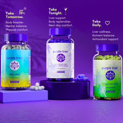 Purple Tree Next Day morning routine glass encouraging hydration and balance.