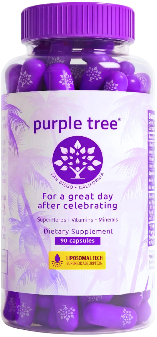 Purple Tree post-celebration bottle pour for hydration and balance.