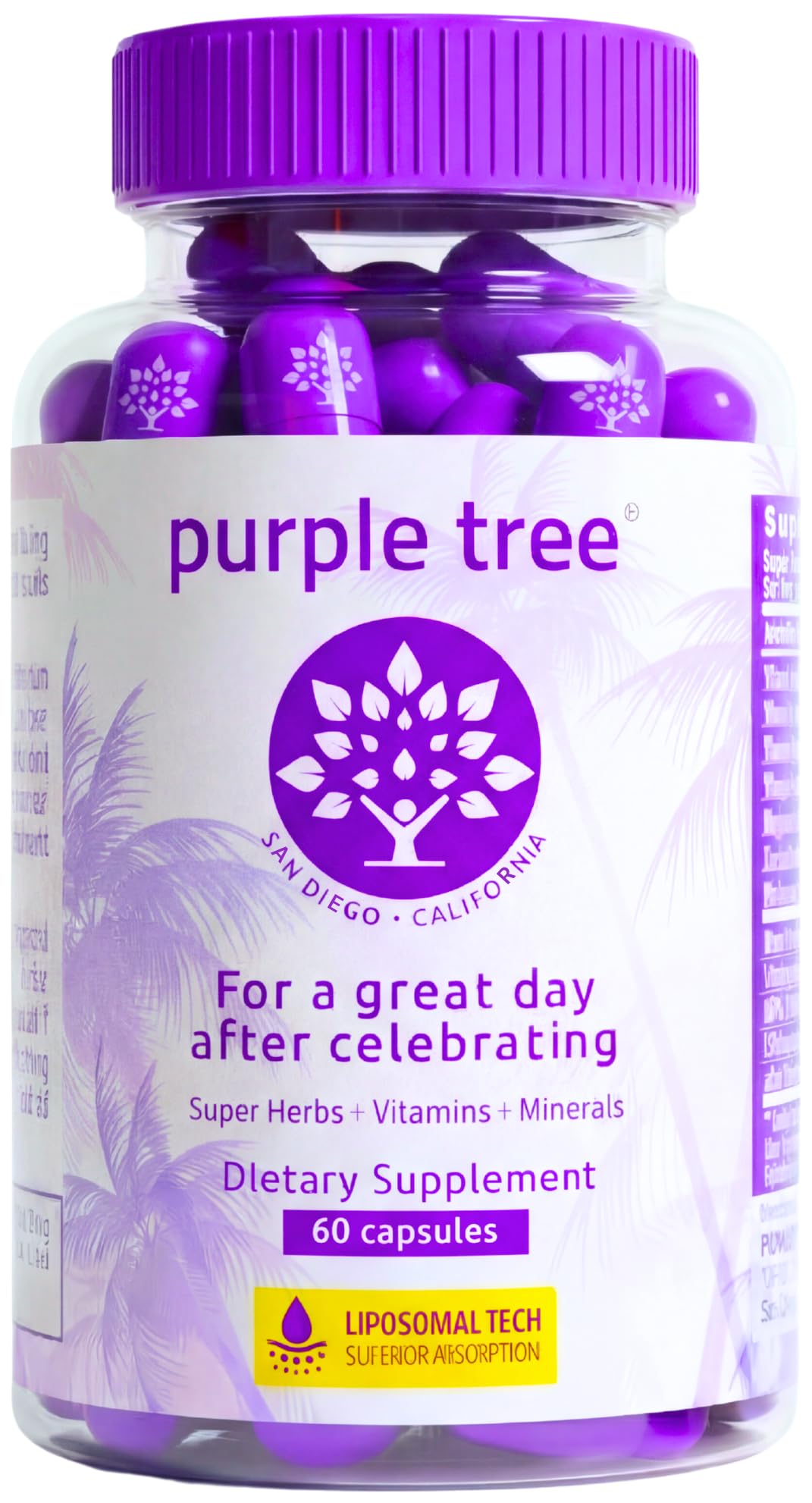 Purple Tree post-celebration bottle for post-event hydration and recovery.