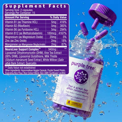 Purple Tree usage scene at a night party with water and pills