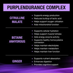 Purple Wraath ingredients panel highlights amino acids for training support.