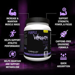 Purple Wraath scoop measures powder for precise intra-workout dosing.