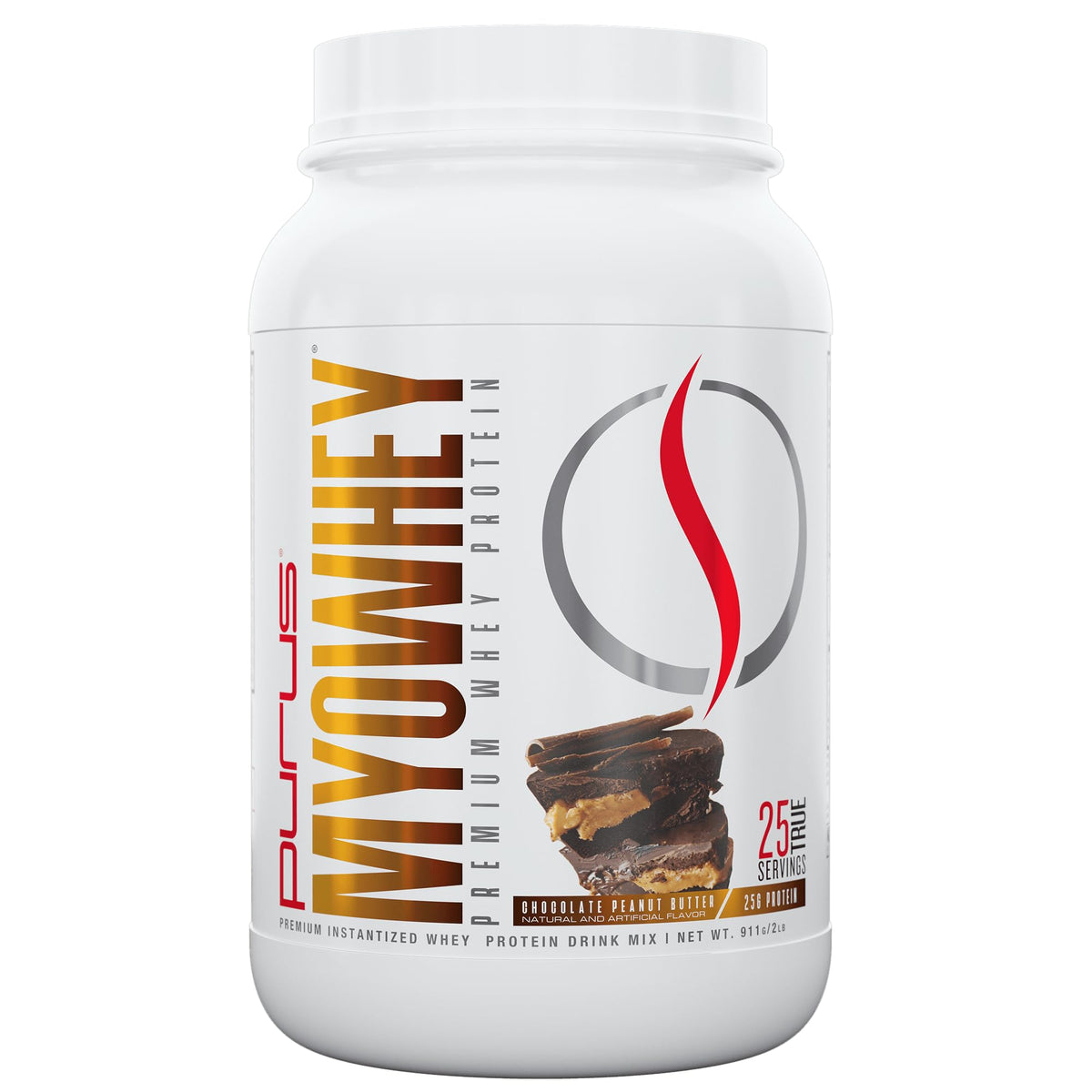 Purus Labs MyoWhey bottle shows premium protein for workouts and recovery.