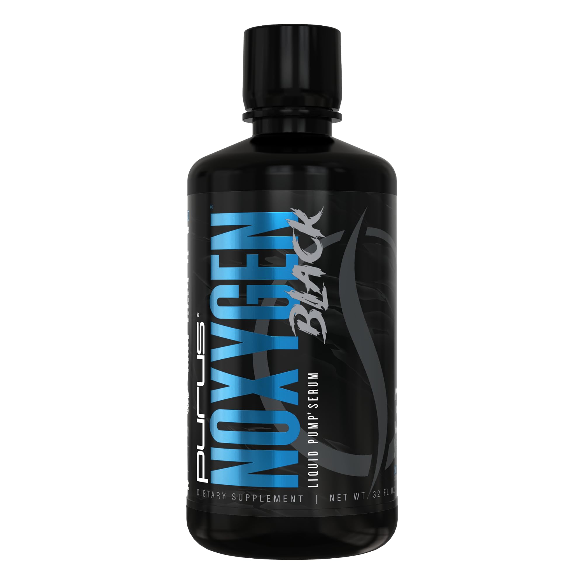 Purus Labs NOXygen Black bottle with blue raspberry flavor delivering intense pumps