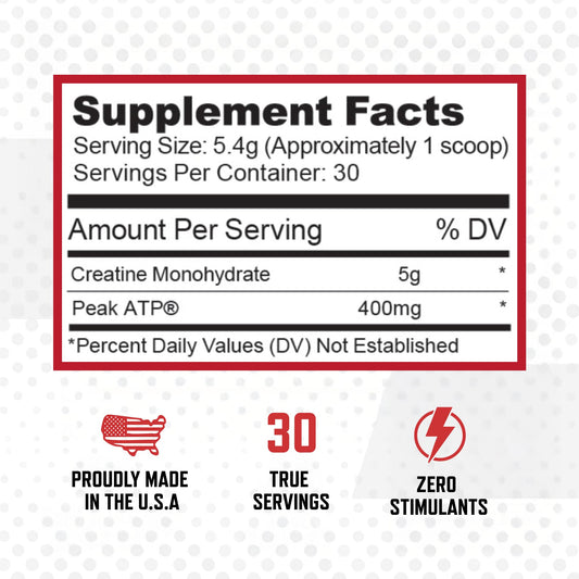 Purus Labs Peak ATP with creatine powder scoop signaling pre-workout energy support.