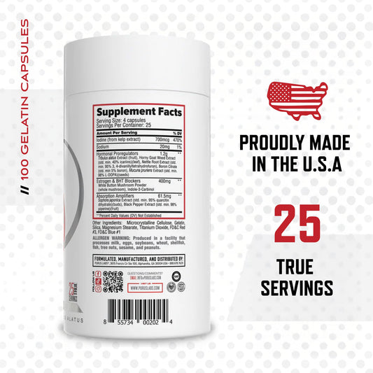 Purus Labs Recycle capsules close-up highlighting natural hormone balance ingredients.