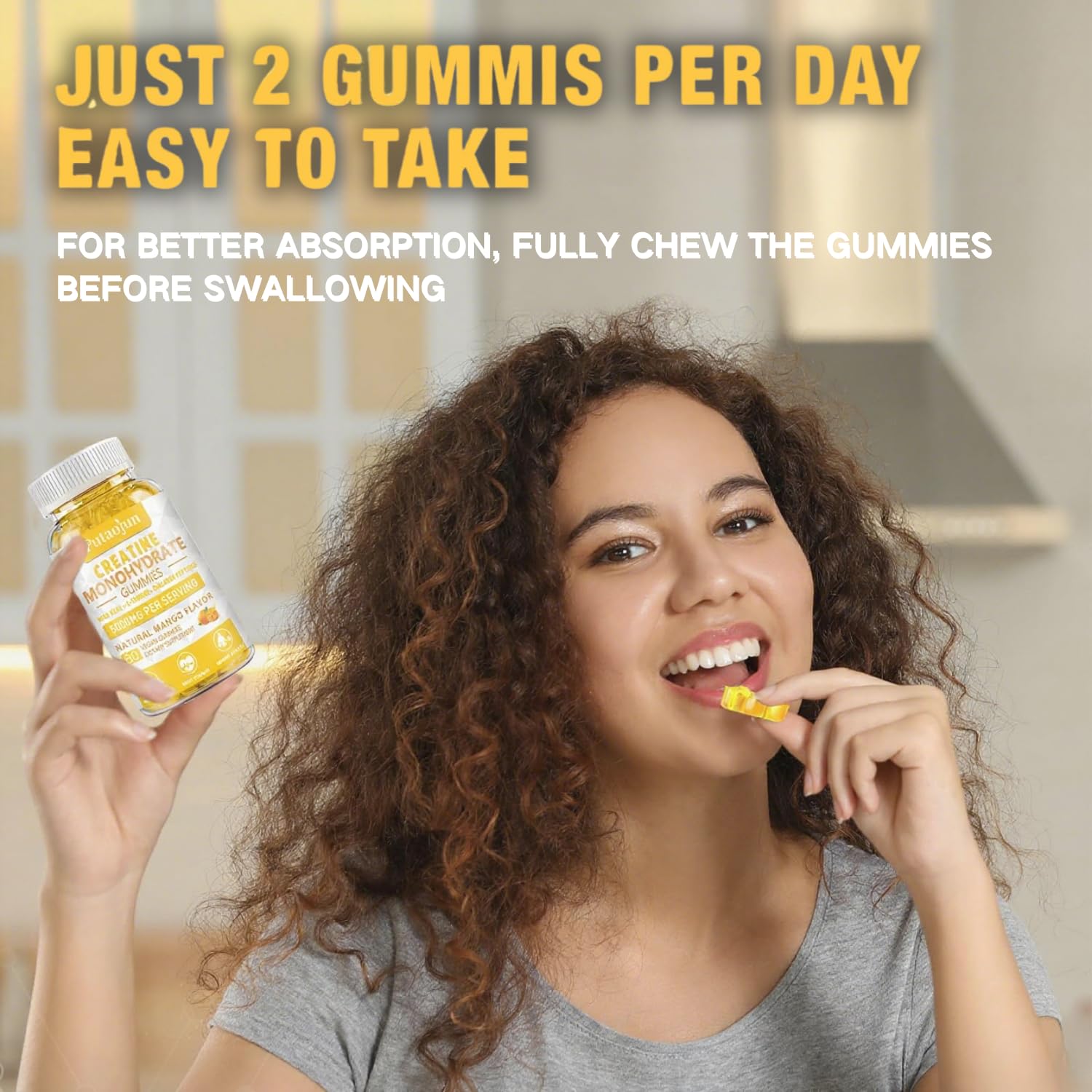 Putaojun Creatine mango gummies packaging illustration conveying quality and flavor.