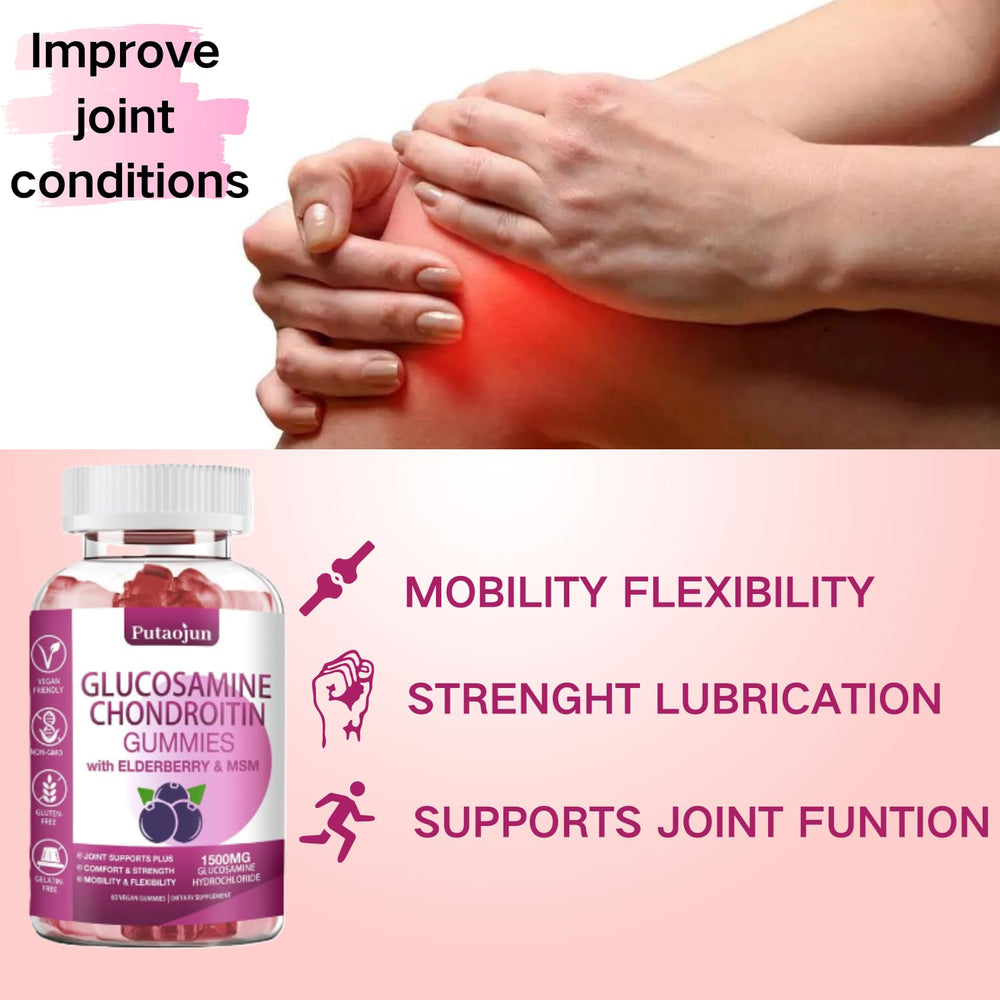 Putaojun glucosamine chondroitin gummies serving size shot indicates easy daily intake.