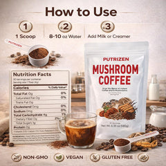 STEAMING cup of PUTRIZEN HerbalWell mushroom coffee for a bright morning