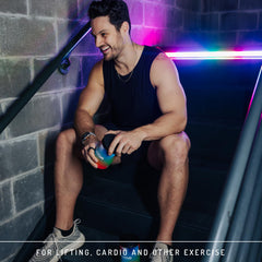 PWDRS canister on gym bench for convenient training fuel.