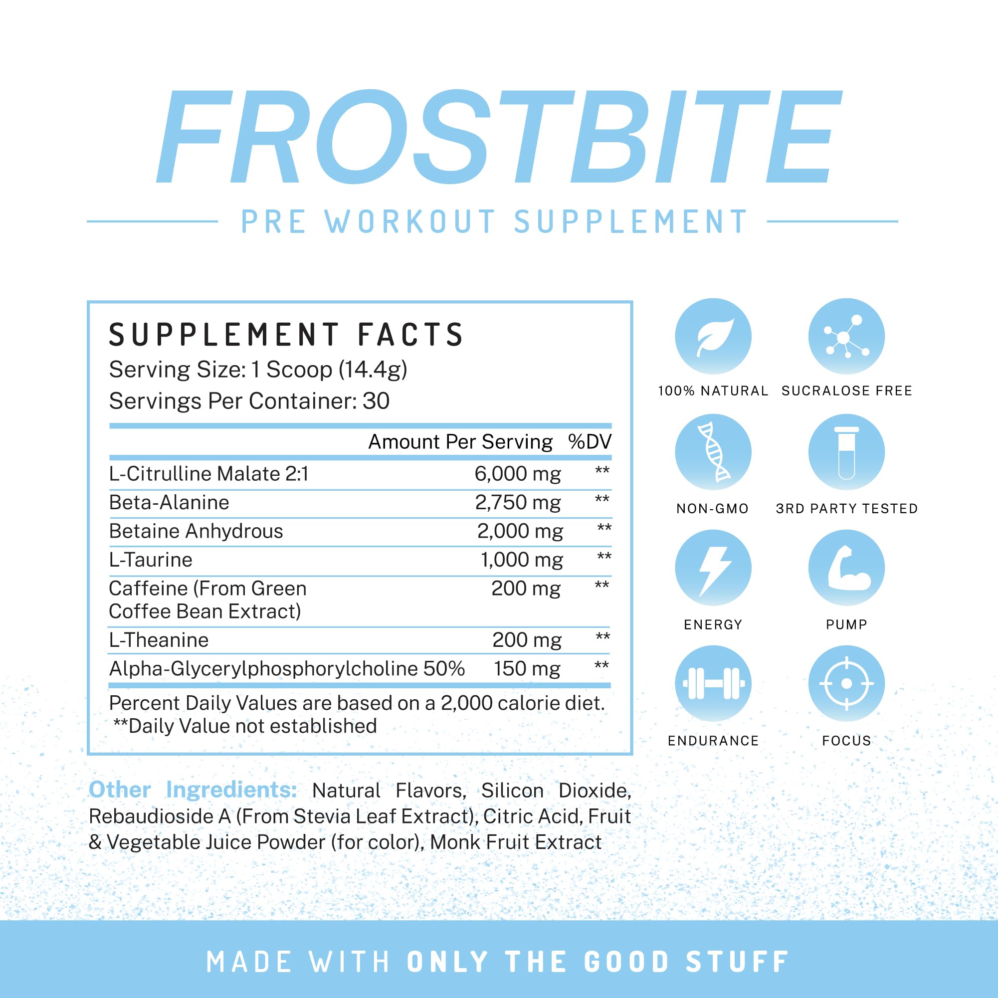 PWDRS Frostbite ingredients label showcases natural components for pumps