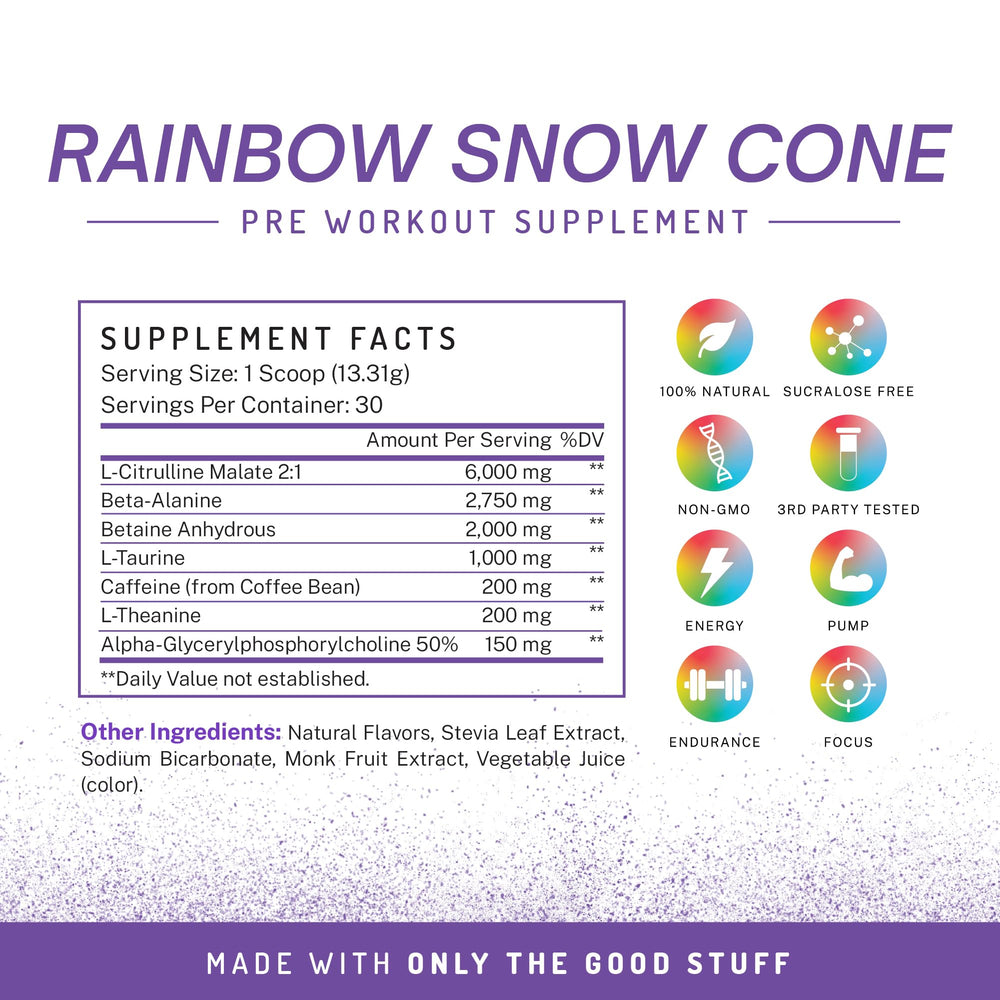 PWDRS glass with ready-to-drink Rainbow Snowcone energy mix.