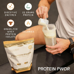 PWDRS Mint Chip packaging box emphasizes premium non-GMO formula.