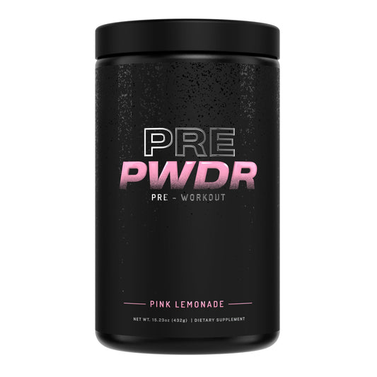PWDRS Pre-Workout Pink Lemonade tub ready to mix for daily workouts
