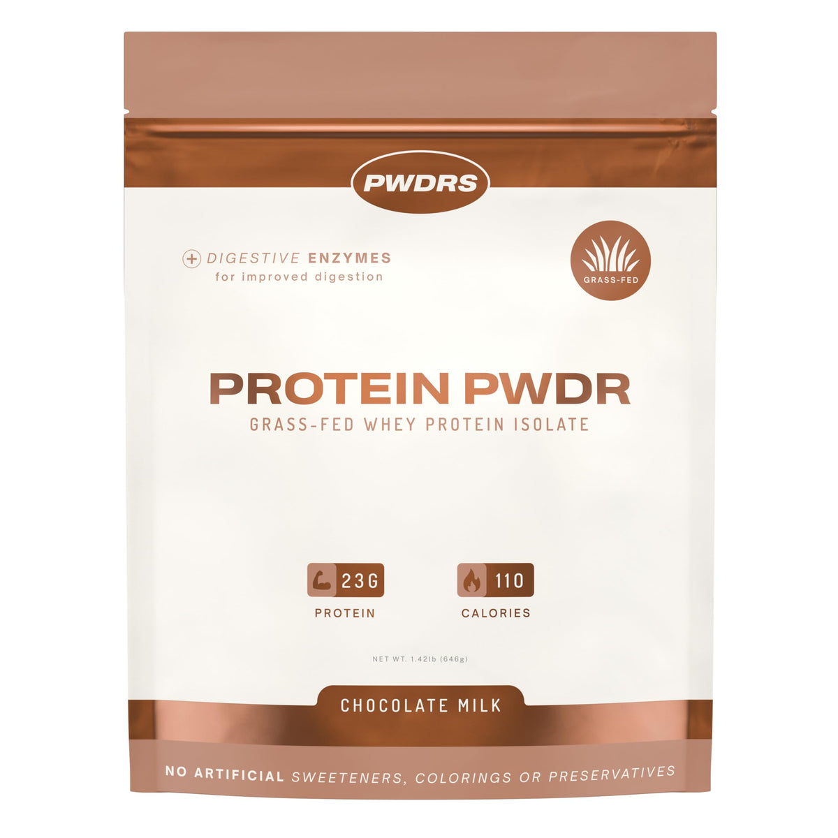 PWDRS protein powder chocolate-milk pour for post-workout refreshment.