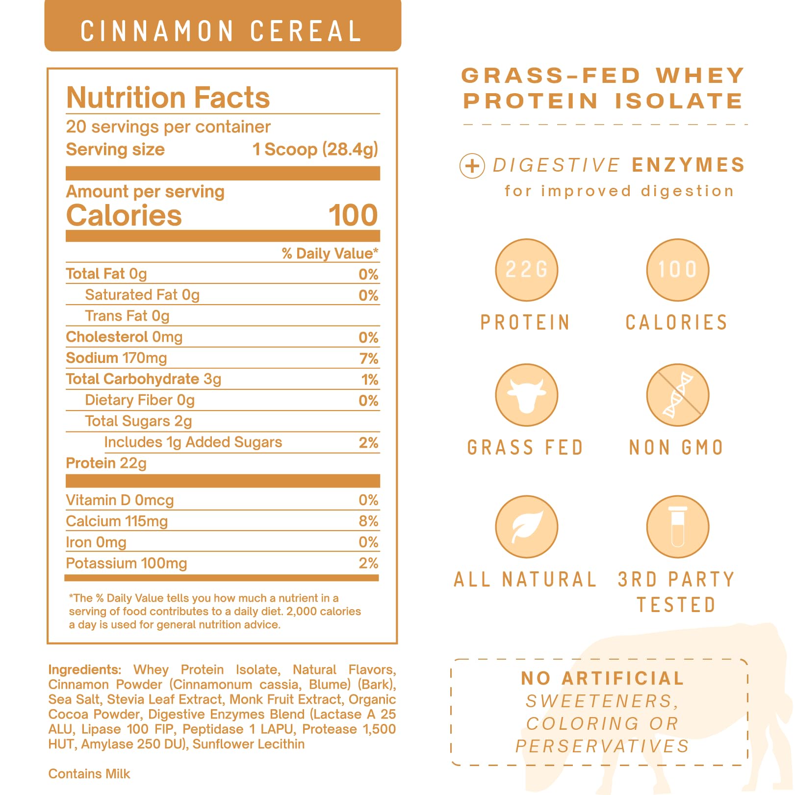 PWDRS Cinnamon Cereal packaging emphasizes gluten-free and non-GMO credentials