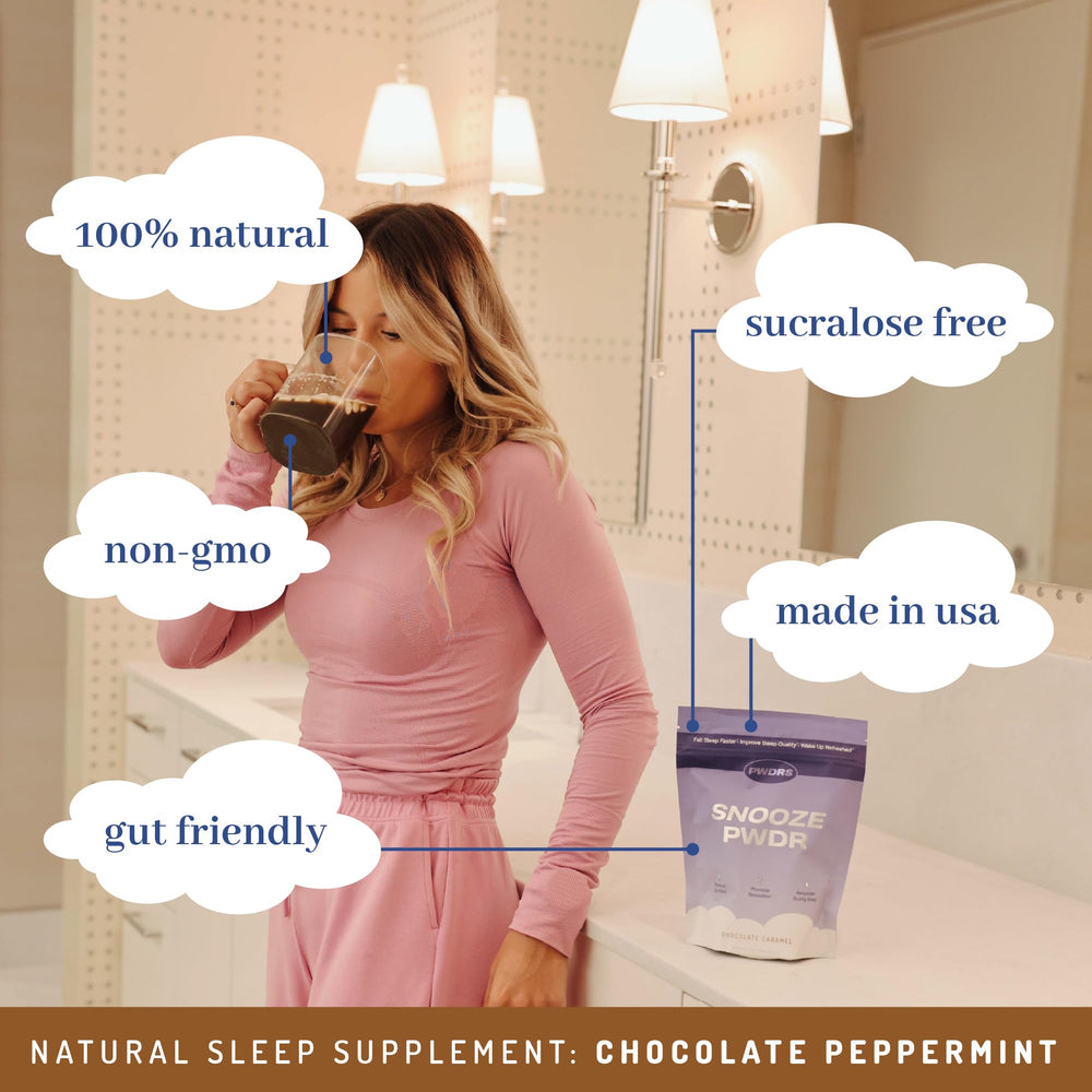 PWDRS ingredients like chamomile and magnesium glycinate shown for soothing benefits.