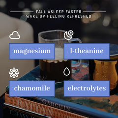 PWDRS Snooze ingredients label featuring chamomile, magnesium, theanine and electrolytes.