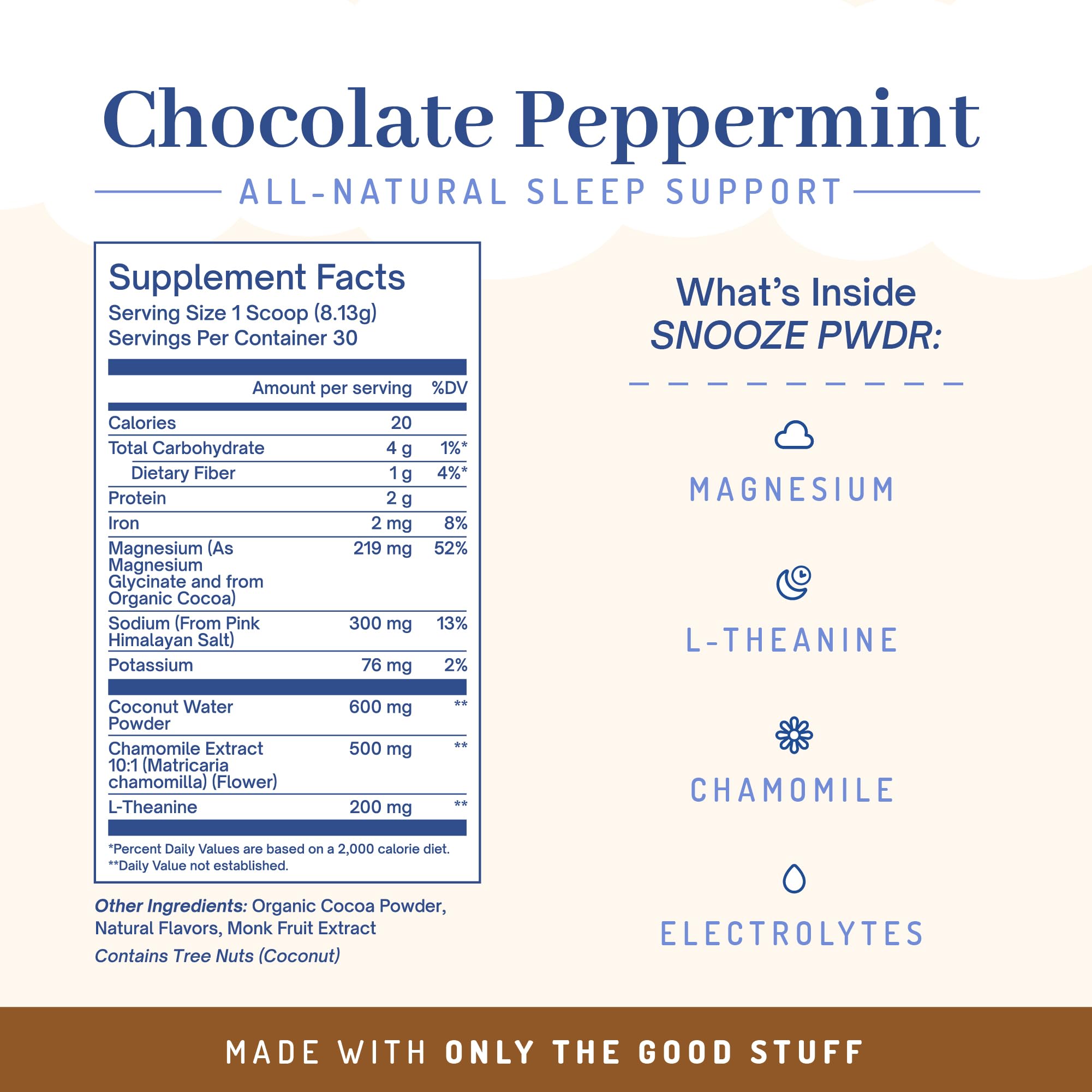 PWDRS Snooze is poured into a mug for a calming bedtime ritual.
