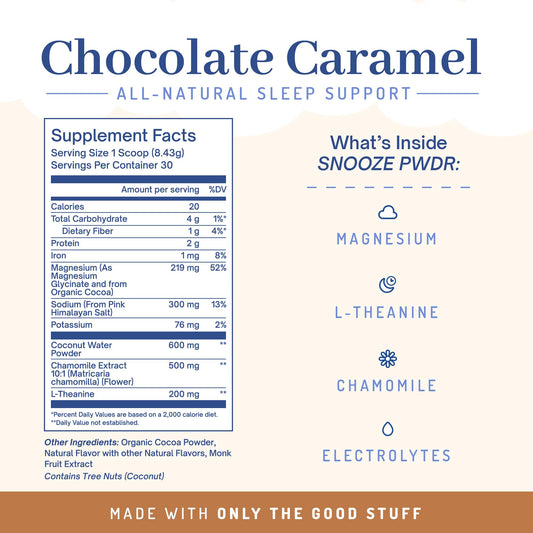 PWDRS Snooze pour into mug for a soothing evening ritual.