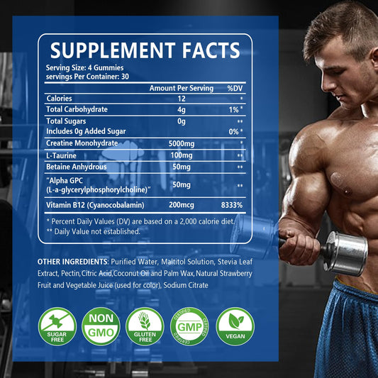 PWERD creatine gummies jar, blueberry flavor fueling workouts without powder mess.