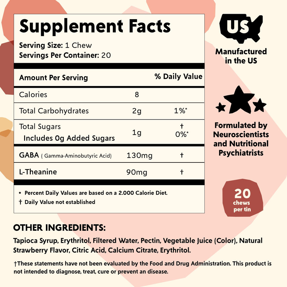Jar close-up highlighting vegan, non-GMO gummies for daily calm.