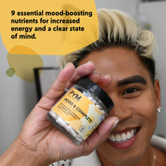 PYM Health Mood B Complete symbol indicating vegan and gluten-free formula.