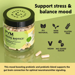 Close-up of PYM Mood Biotics vegan capsules