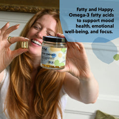 Visual emphasis on mental well-being benefits from PYM ingredients.