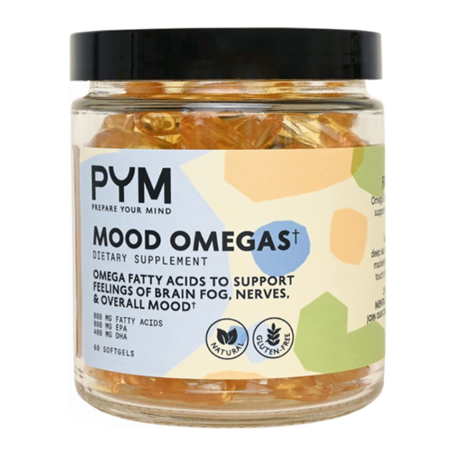 PYM Mood Omegas bottle pour promotes daily mood balance.
