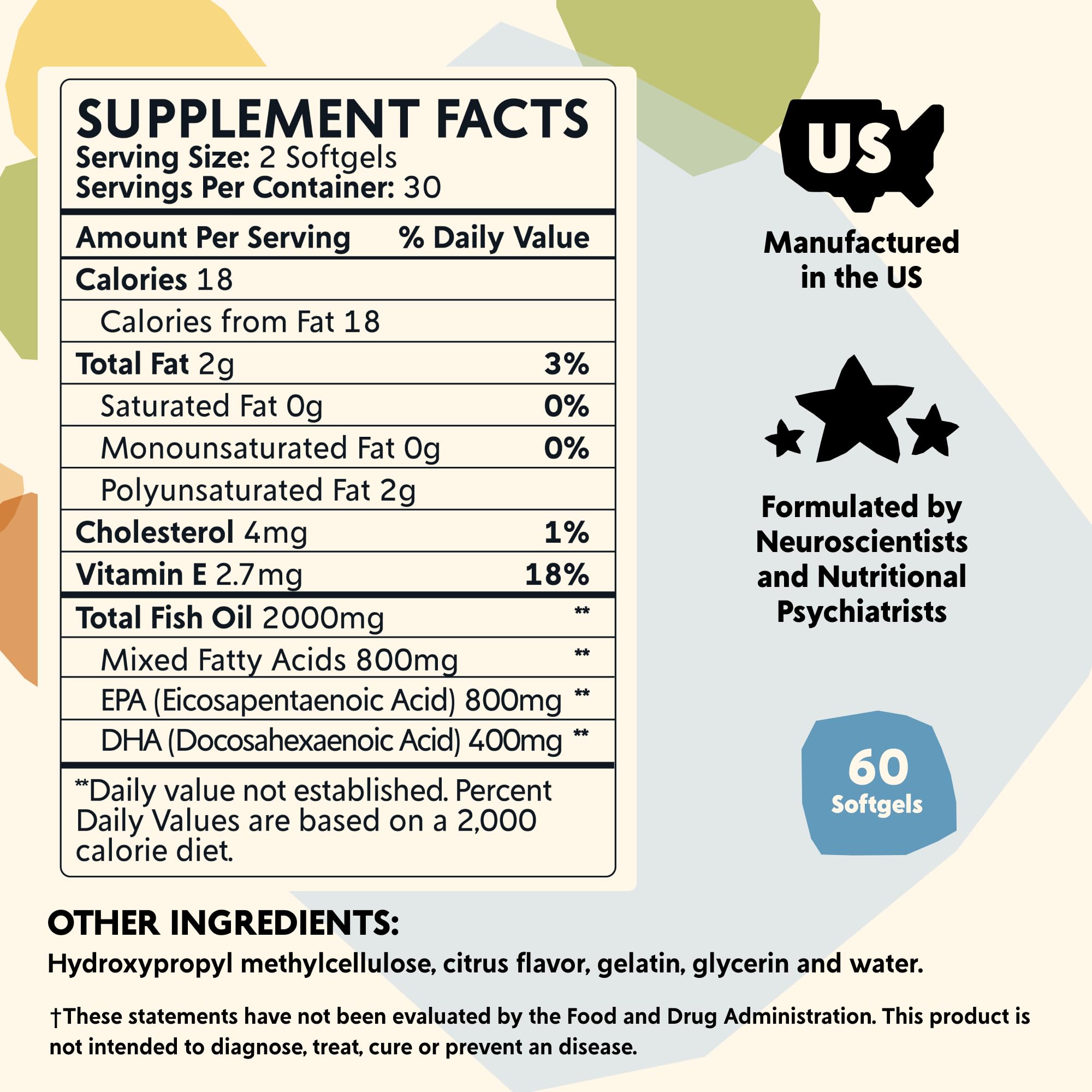 Close-up of PYM omega capsules showing DHA and EPA content.