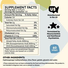 Close-up of PYM omega capsules showing DHA and EPA content.