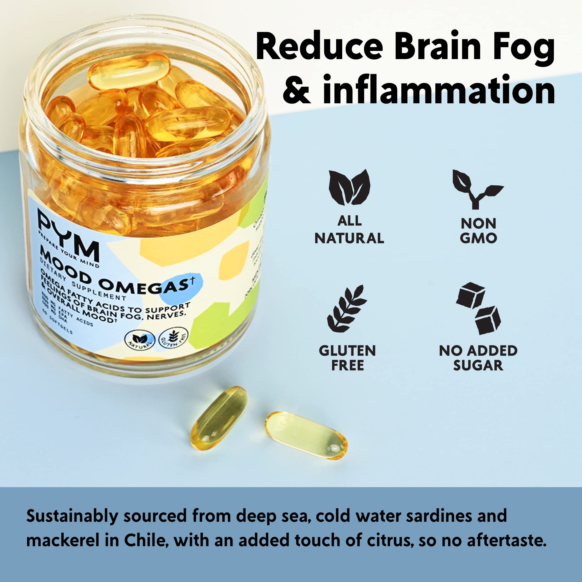Sustainably sourced sea catch imagery for responsible omega intake with PYM.