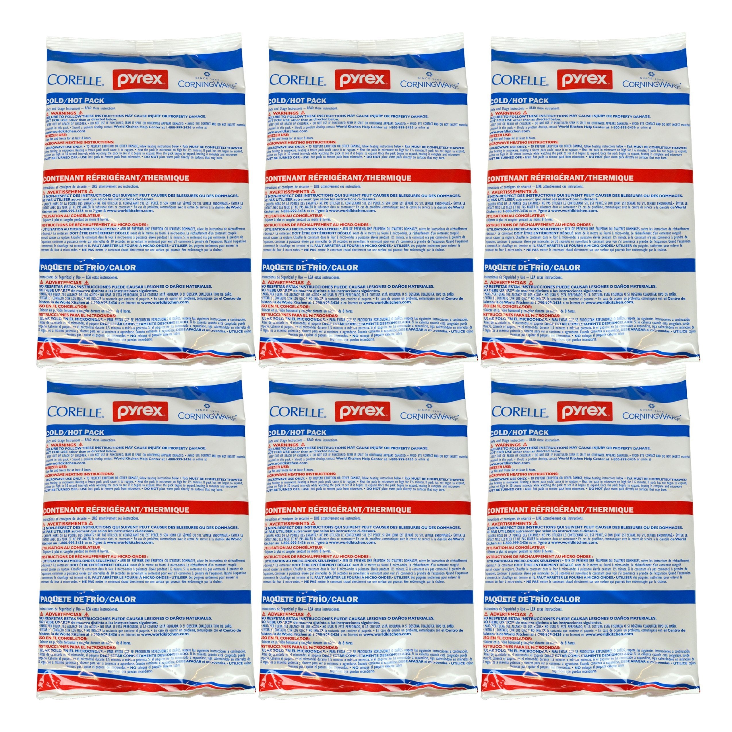 Pyrex Portables Large Hot/Cold Pack 6-pack for versatile cold or warm applications.