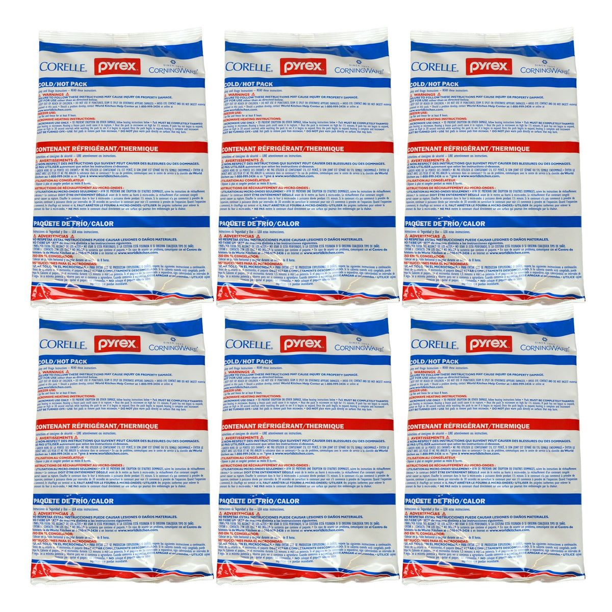 Pyrex Portables Large Hot/Cold Pack 6-pack for versatile cold or warm applications.