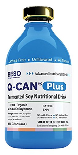 Q-CAN Plus label close-up showcasing organic soy and isoflavone content
