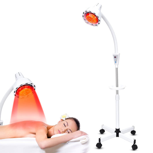 QAIHOE 275W infrared lamp on a wheeled stand for home sessions