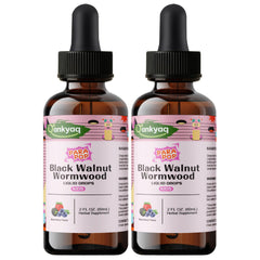 Q'ankyaq black walnut wormwood drops bottle showing kid-friendly detox support