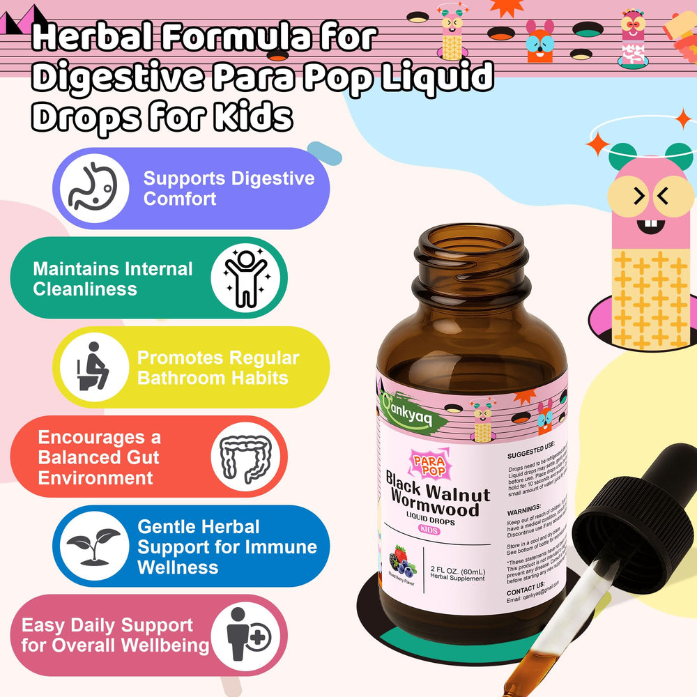 Q'ankyaq drops poured into water for easy dosing by parents