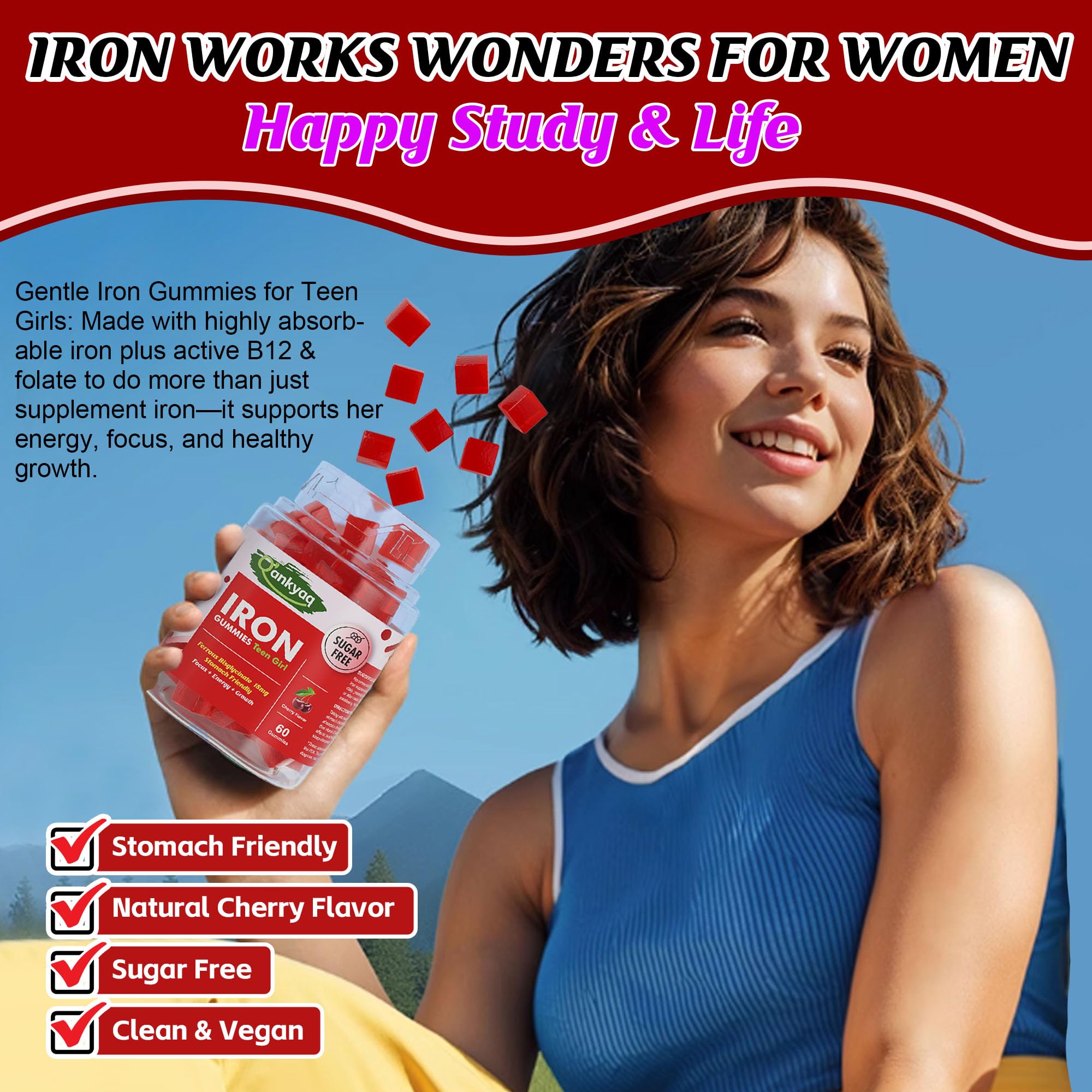 Nutrition icons highlight vitamin C, B12, and zinc benefits.