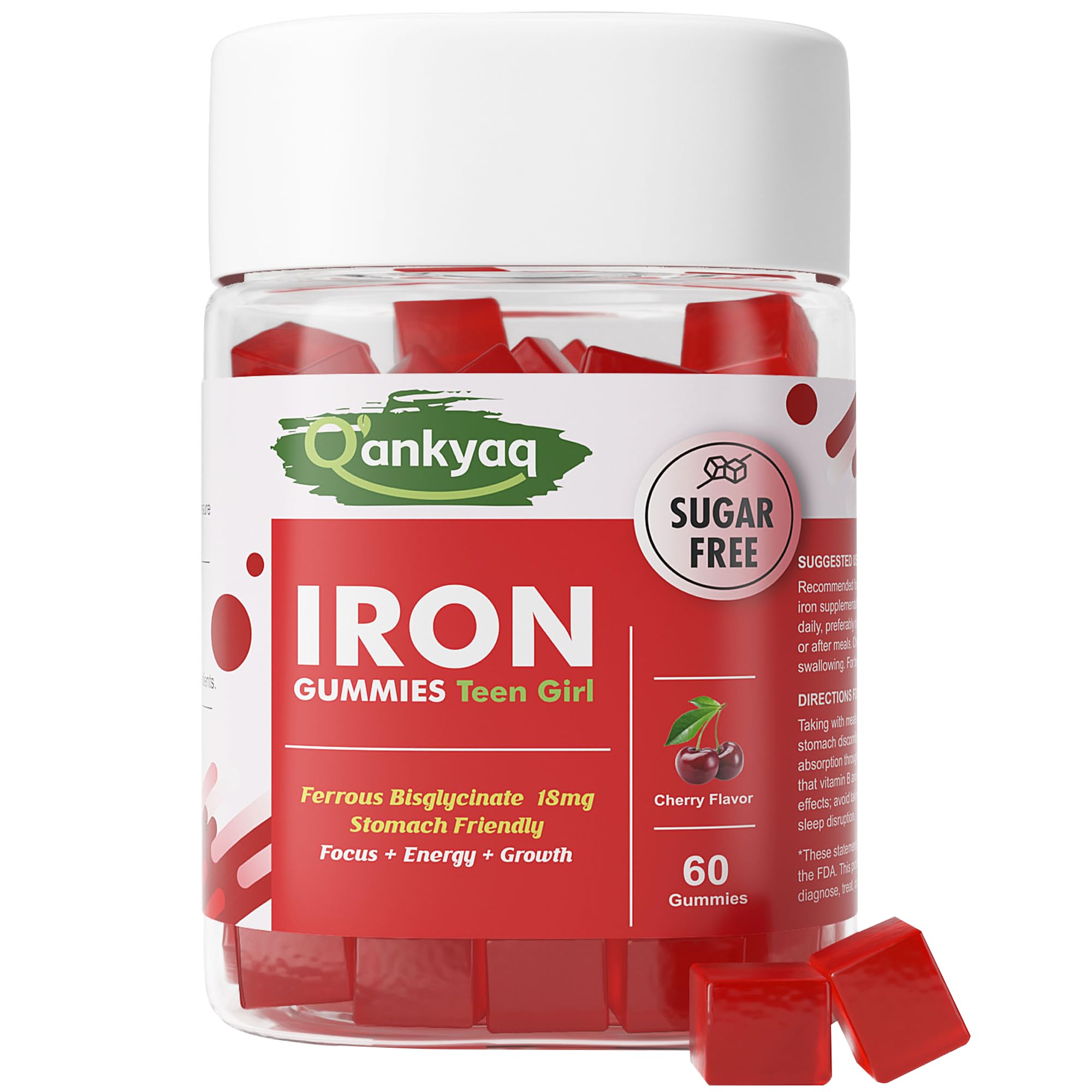 Q'ankyaq iron gummies packaging designed for teen wellness.