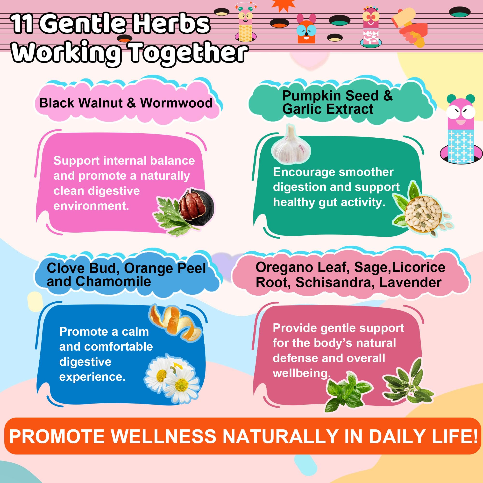 Q'ankyaq kid-friendly dosing graphic showing simple daily use