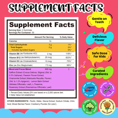 Q'ankyaq Kids saffron gummies label highlights mood support and clean ingredients.