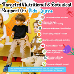 Q'ankyaq Kids saffron gummies packaging emphasizes allergen-free, pectin-based formula.