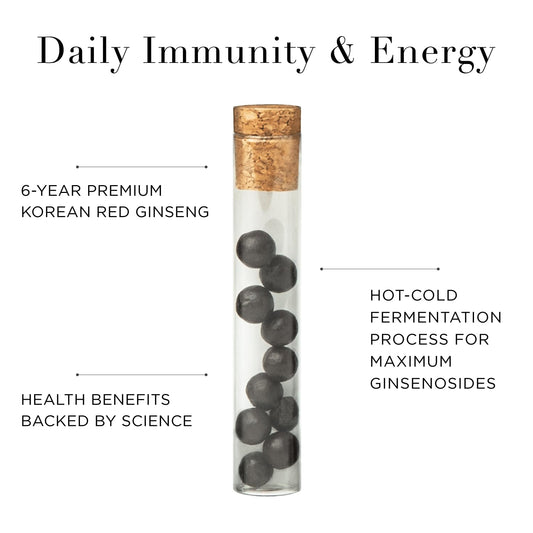 Qi ALCHEMY fermented Korean Panax ginseng jar highlights premium extract.