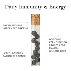 Qi ALCHEMY fermented Korean Panax ginseng jar highlights premium extract.