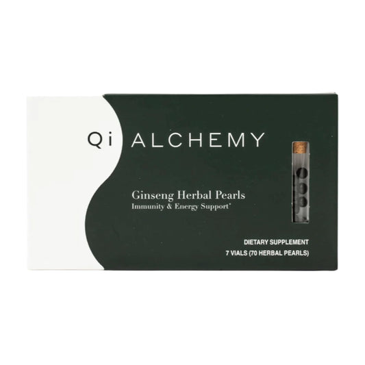 Qi ALCHEMY Red Ginseng Pearls bottle supports daily immunity and energy.