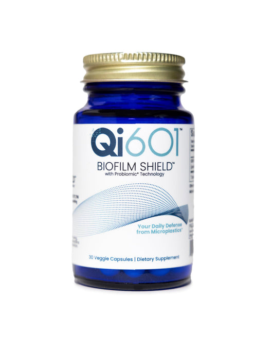Qi601 biofilm shield in gut traps microplastics.