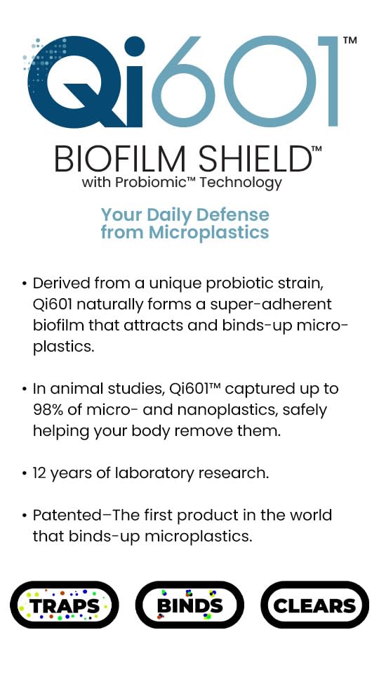 Qi601 daily capsule use supports ongoing microplastic defense.